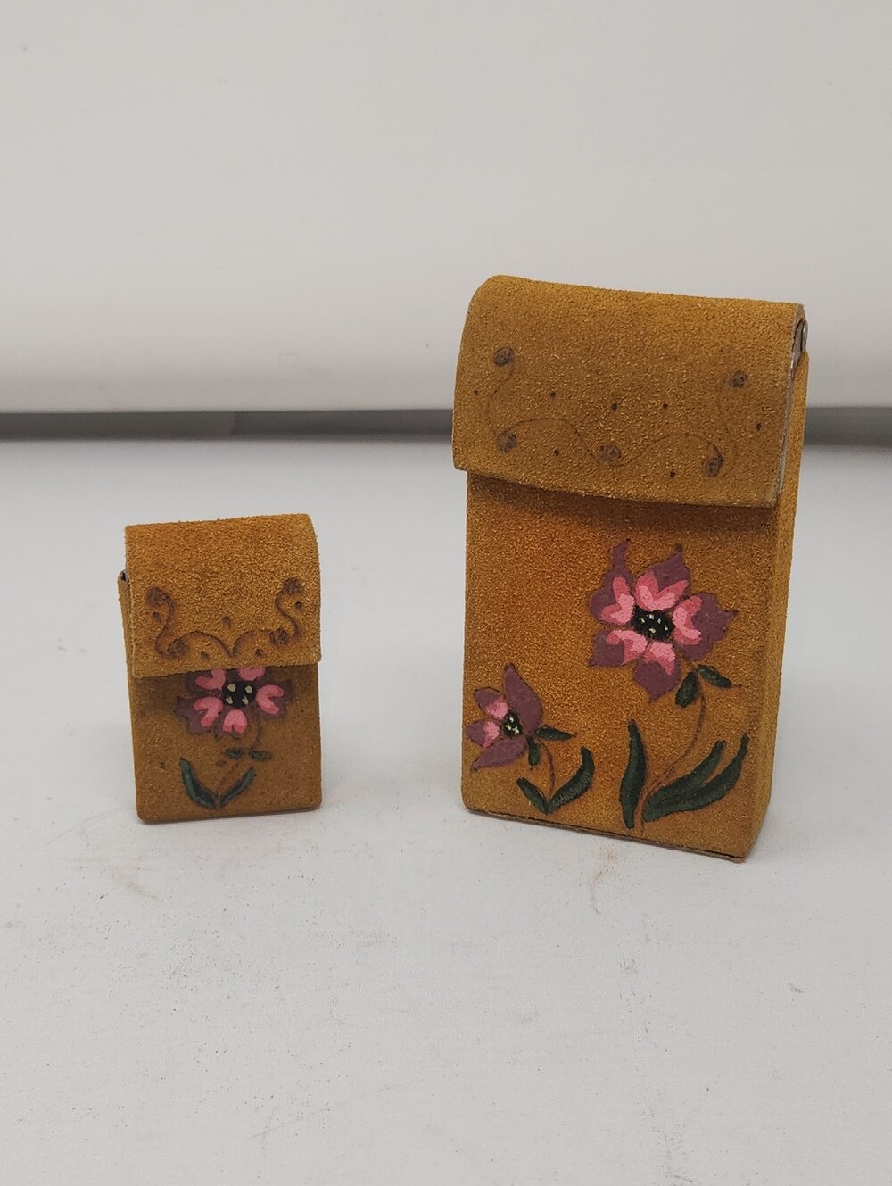 Vintage Native American Handmade Brown Suede Cigarette Case and Match Box Case